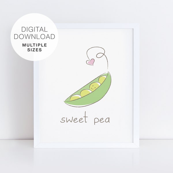 Sweet Pea Printable, Cute Baby Print, Baby Shower Sign, Baby Shower Gift, Gender Reveal Party Sign, Gender Reveal Gift, Green Nursery Art