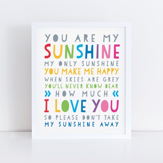 You Are My Sunshine' Lyrics Wall Art – Rosa Loves Rainbows