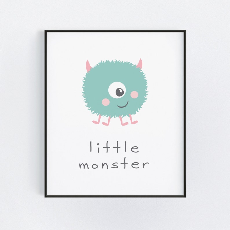 Little Monster Printable Kids Room Art Mint Pink and Grey | Etsy