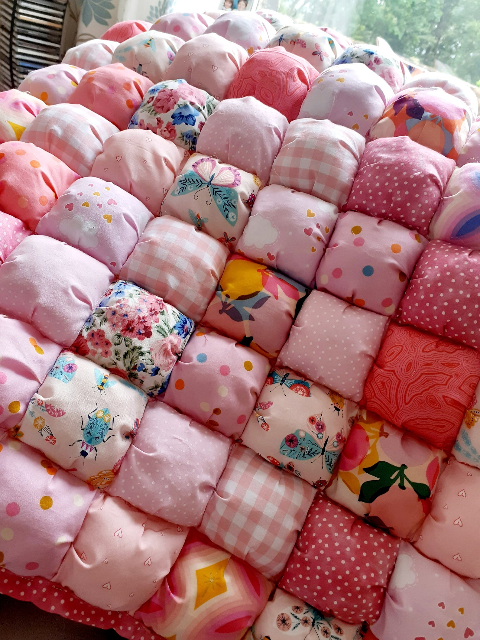 Pretty pink puff quilt biscuit quilt bubble quilt handmade Etsy