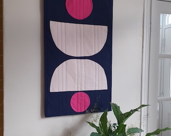 Quilted wall hanging, modern minimalist wall art, wall hanging, home decor, textile art, fabric art, curves and circles wall hanging