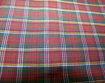1950s Chambray Plaid Cotton Fabric: Red, Green, Yellow, Navy (35" x 42") InvD