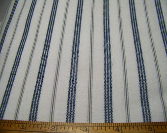 Vintage 1960s Blue & White Stripe Cotton Flannel Fabric (44x36&quot;) Inv50