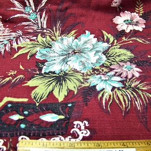 Barkcloth Fabric MCM FLORAL 1950&#39;s 34&quot; W X 82&quot; L Decorating Fabric InvH