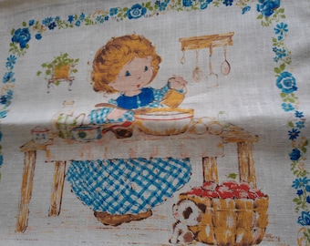 1979 Vintage Linen Calendar Towel BAKER GIRL FLORAL Hallmark Inv8