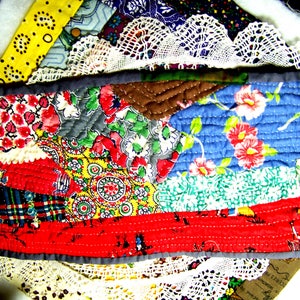 Slow Stitched CRAZYQUILT 1930&#39;s Fabrics Mug Rug Mini Quilt 6&quot; Wide By 12&quot; Long
