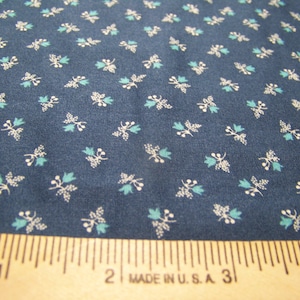1960's Cotton Fabric TINY FLORAL: Blue, White 44" x 35" Quilting Sewing Fabric InvF