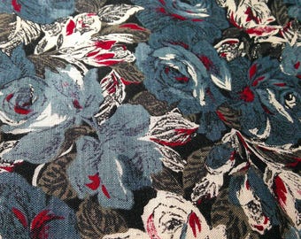 1960's Cotton Fabric ROSE FLORAL 44" Wide By 36" Long Quilting Sewing Decorating InvBgs