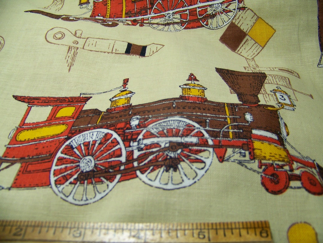 1930's Cotton Fabric OLD TRAIN ENGINES 34 W X 36 L Quilting Sewing