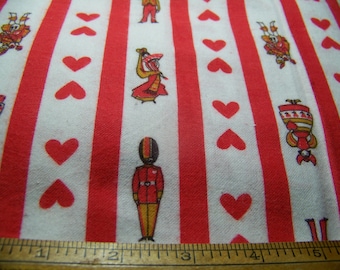 Vintage 1960s Striped Hearts & People Cotton Flannel Fabric (42x34&quot;) InvF