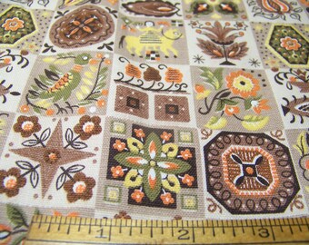 Vintage 1960s Waverly Cotton Fabric: Quaker Village Print (48&quot;x48&quot;) InvBl