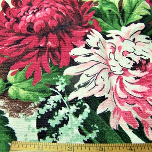 1950's Cotton Barkcloth Curtain Panels MUM FLORAL 34" W X 34" L Inv150