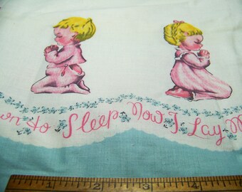 1950s Floral Stripe Cotton Fabric: "Down to Sleep" Border Print (36x84") Inv9