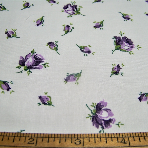 Vintage 1940's Quadriga Cotton 36" Wide ROSE FLORAL Purples Green White 36" W x 36" L Quilting Sewing Decorating Inv50