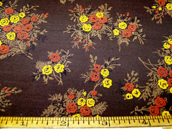 Vintage 1950s Cotton Fabric Orange Flowers on a Striped Background BTY
