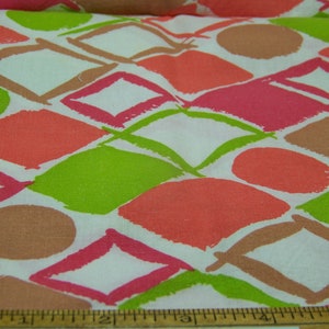 Vintage 1950&#39;s Feedsack Cotton DIAMONDS & OVALS Pink Orange Lime Beige White 38&quot; Wide x 45&quot; Long Quilting Doll Clothes Curtains Totes InvBd