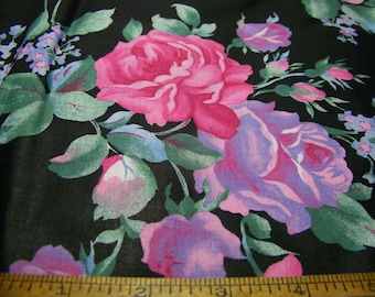 1970's Cotton Fabric ROSE FLORAL 44" W By 88" L Quilting Shirting Fabric Inv100