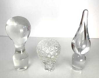 Choice of Large Glass/Crystal Stoppers with Geometric Design, Teardrop and Round