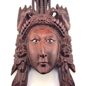 Highly Detailed Carved Wooden Mask Empress/Asian Face with Birds Mask Wall Hanging/Home Decor