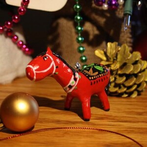 Folk Art Red Horse Christmas Tree Decor/Philippine Taka/Dala Horse - Handmade