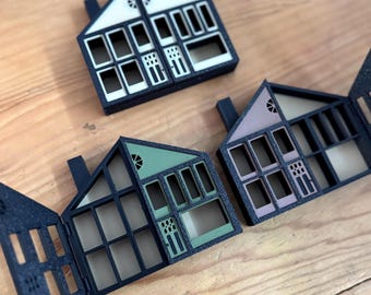 Curio Tray 1:12 dollhouse miniature / house shaped trinket tray with hinged doors that open / dollhouse collectible shelf