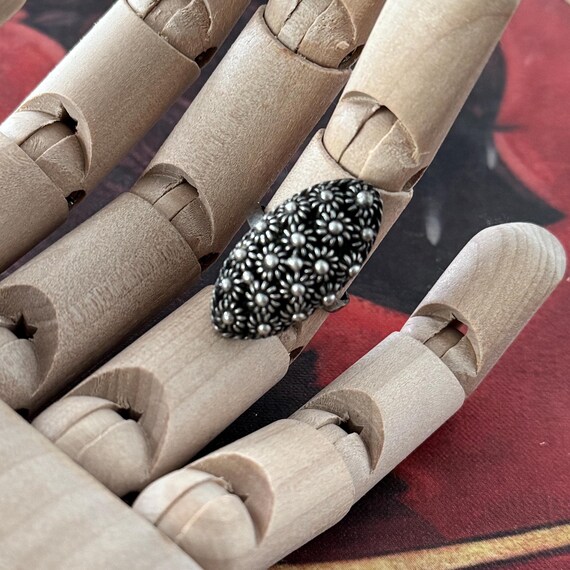 Vintage Silver Charro Button Ring with Adjustable… - image 2