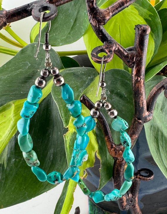 Vintage Loop Turquoise Beads/Dangling Earrings - image 8