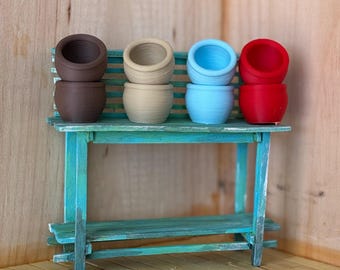 Pair of rounded garden pots - 1:12 scale dollhouse plant pot sets / garden / potting shed
