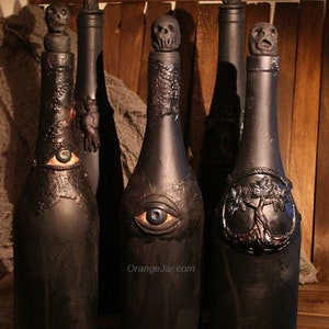 CUSTOM ORDER: Halloween potion and poison bottle / Handmade Creepylicious Halloween Decor / Bordeaux Bottle
