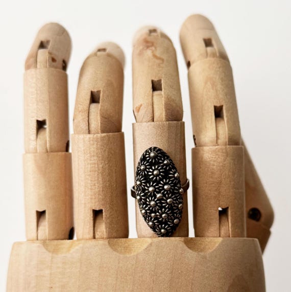 Vintage Silver Charro Button Ring with Adjustable… - image 1