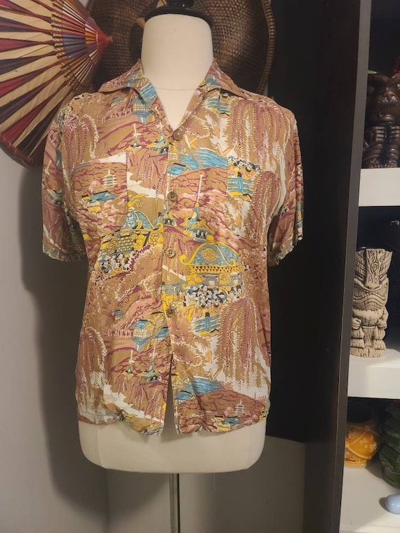 40s/50s Men's Rayon Shirt. Large