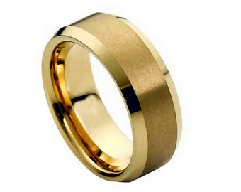 NUNCAD Brown & Rose Gold Tungsten Carbide Ring - 8mm Wide, Center Groove, Comfort Fit