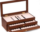Personalized Bey-Berk Cherry Wood 36 Pen Storage Case with Glass Top- Free Engraving