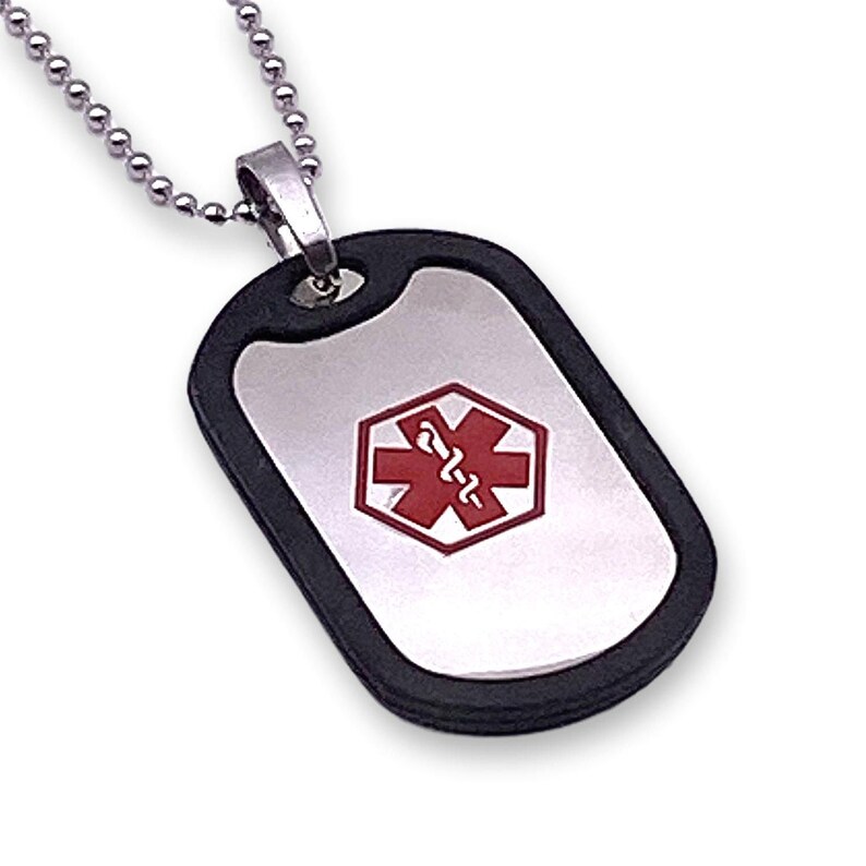 Stainless Steel With Rubber Medical ID Dog Tag With Bead Etsy