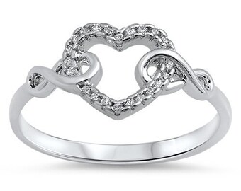 Personalized Sterling Silver Heart with Infinity Symbol Ring - Free Engraving
