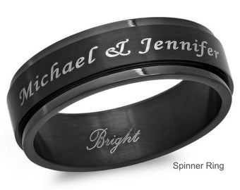 Personalized 8mm Stainless Steel All Black IP Spinner Ring
