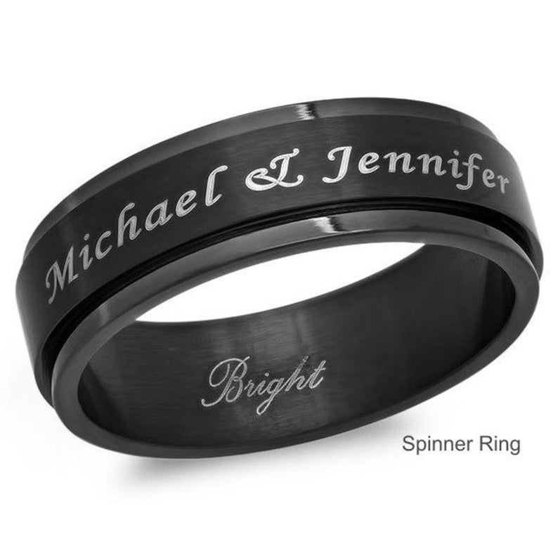 Personalized 8mm Stainless Steel All Black IP Spinner Ring 