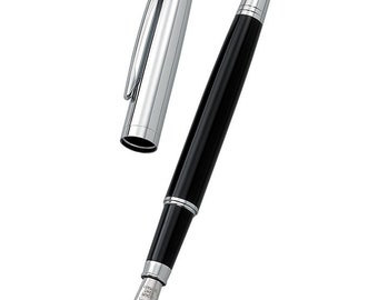 Personalized Quality Black with Chrome Brass Fountain Pen - Free engraving