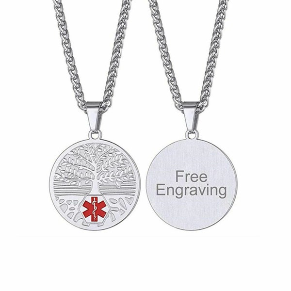 Stainless Steel High Quality Tree of Life Medical ID Necklace