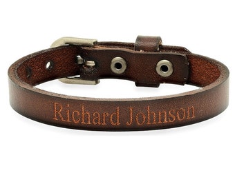 Personalized Quality Genuine Brown Leather Bracelet With Buckle-Free engraving