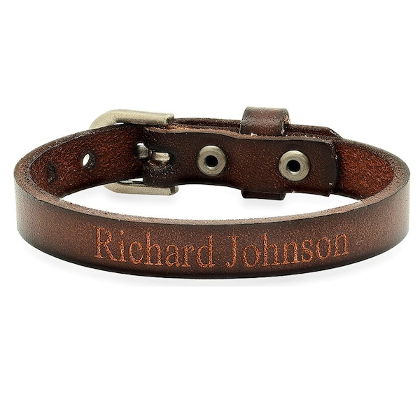 Personalized Quality Genuine Brown Leather Bracelet With Buckle-Free engraving