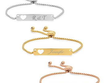 Personalized Bracelet Engraved Bracelet Personalized Jewelry Custom Jewelry Personalized Stainless Steel ID Bracelet with Heart Symbol