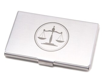 Metal Business Card Holder with Lawyers Scale Symbol