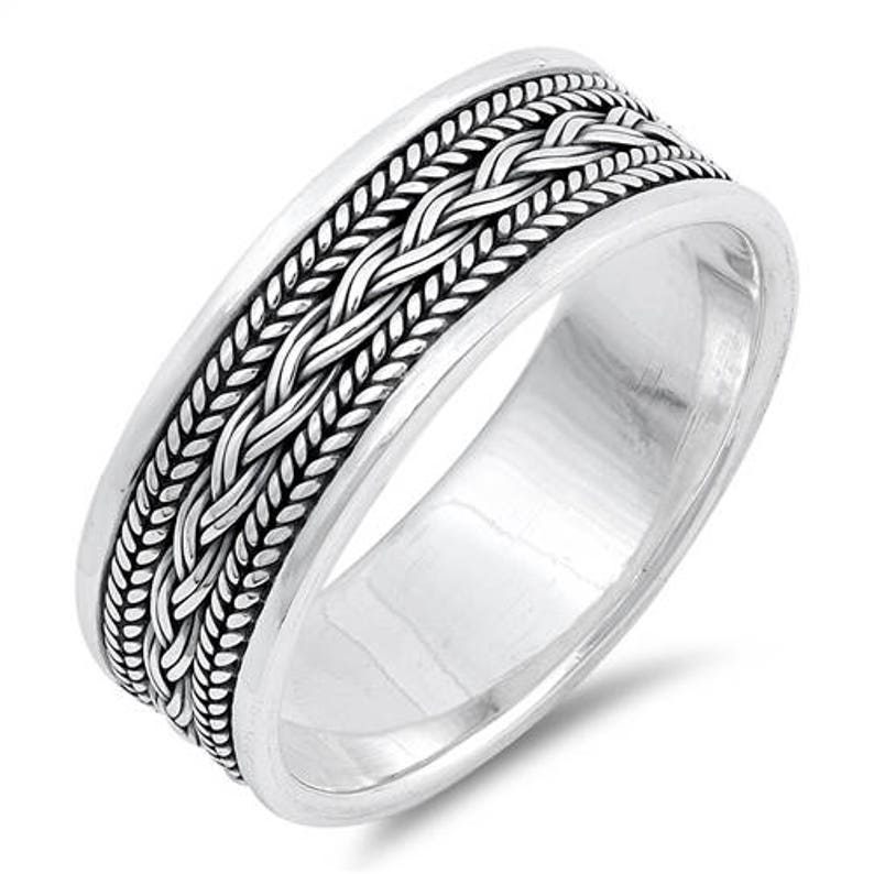 Personalized 8mm Sterling Silver Bali Design Ring