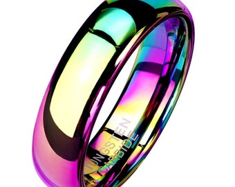 Personalized 6mm Rainbow Color Tungsten Carbide Ring- Free Engraving