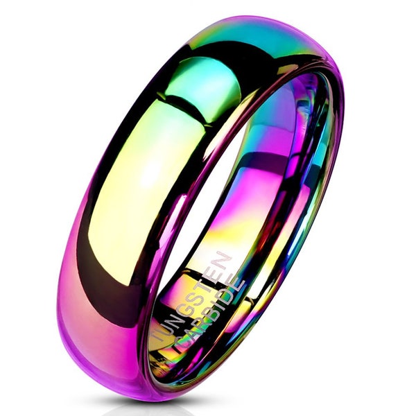 Personalized 6mm Rainbow Color Tungsten Carbide Ring- Free Engraving