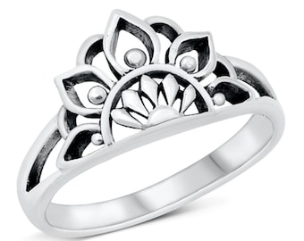 Personalized 925 Sterling Silver Half Mandala Ring