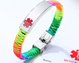 Personalized Rainbow Color Medical Alert ID Bracelet