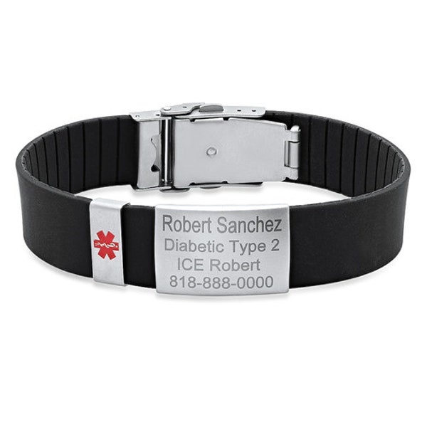 Personalized Quality  Medical ID Bracelet with Rubber