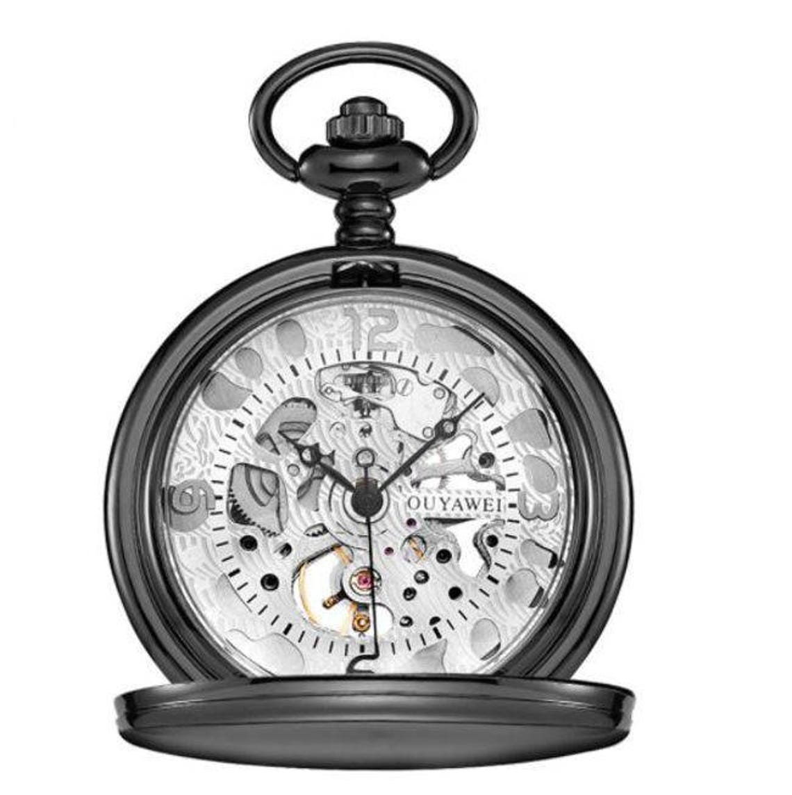 Mechanical Luxury Smooth Black Pocket Watch With White Dial Etsy